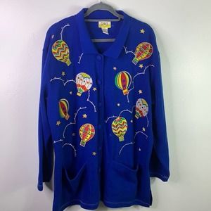 VTG Hot Air Balloon Embellished Cardigan Womens 1X